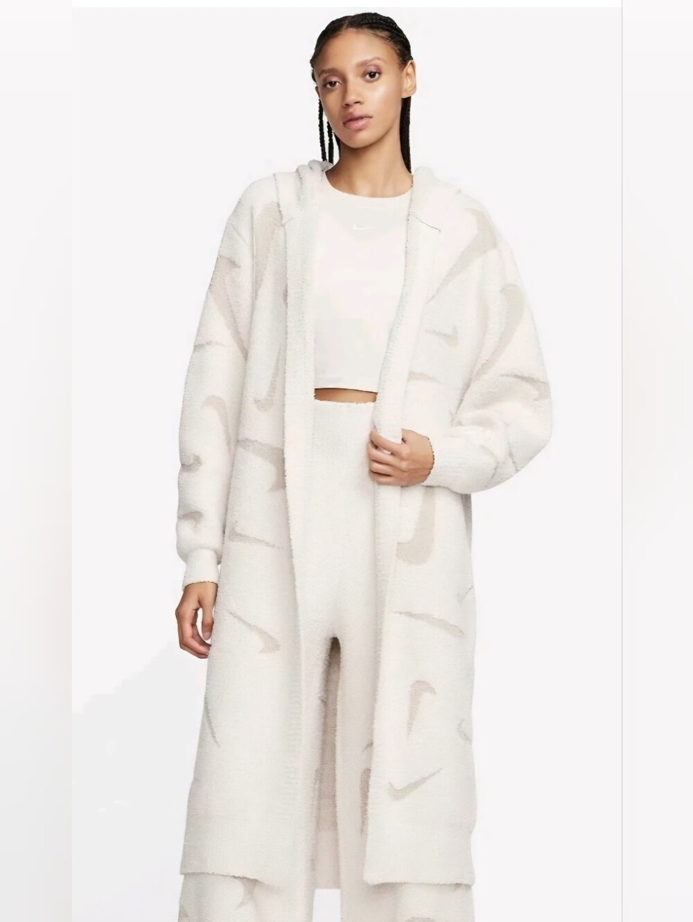 Nike Sportswear Phoenix Cozy Bouclé Long Knit Cardigan – Off-White/Cream, Size M